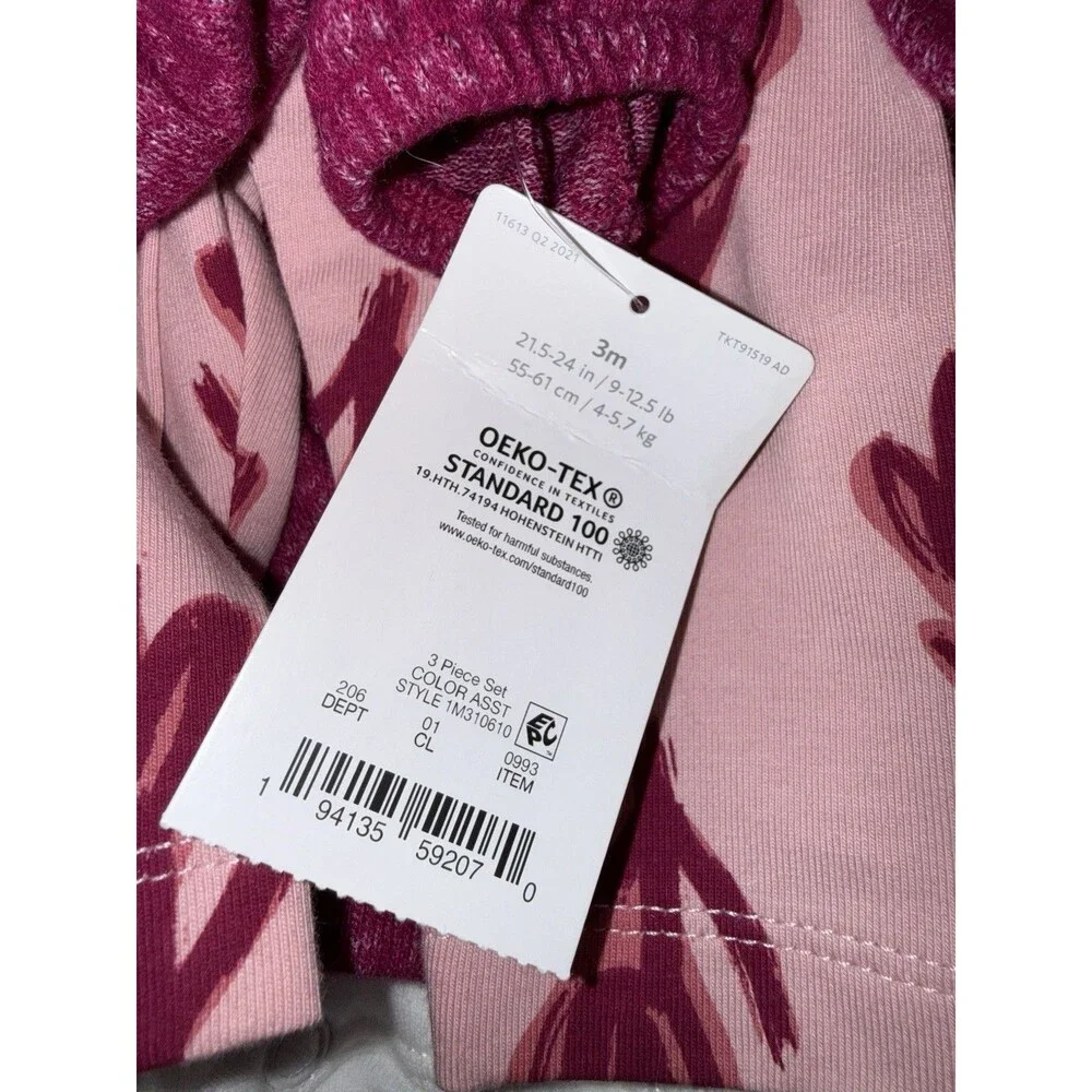 Carters Baby Girl 3 Month 3-piece Set, Pants And Shirts Pink/White NWT